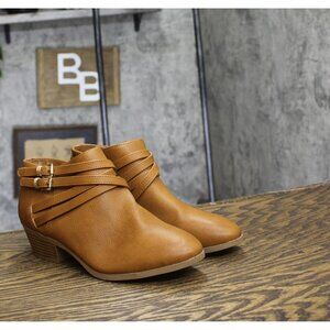 Style & Co. Womens Strappy Buckle Boots Tan Brown 6.5M
